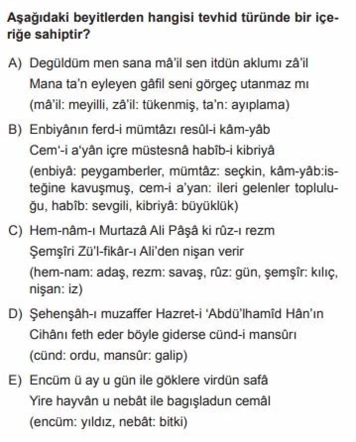 YKS Türk Dili ve Edebiyatı B Test 18 Divan Edebiyatı -1 - Soru 6