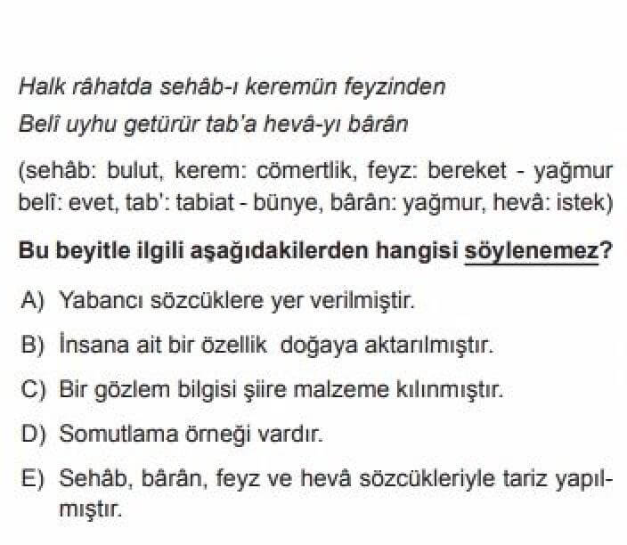 YKS Türk Dili ve Edebiyatı B Test 18 Divan Edebiyatı -1 - Soru 8