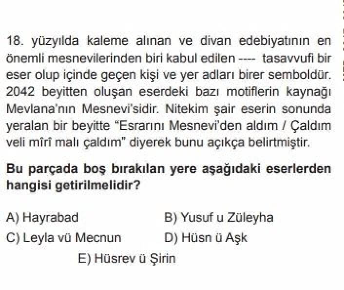 YKS Türk Dili ve Edebiyatı B Test 21 Divan Edebiyatı -3 - Soru 3