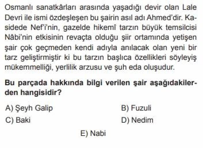 YKS Türk Dili ve Edebiyatı B Test 21 Divan Edebiyatı -3 - Soru 4