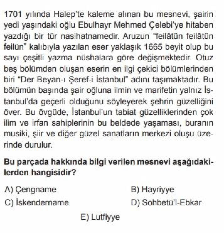 YKS Türk Dili ve Edebiyatı B Test 21 Divan Edebiyatı -3 - Soru 5