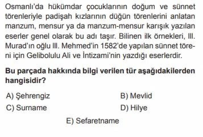 YKS Türk Dili ve Edebiyatı B Test 21 Divan Edebiyatı -3 - Soru 7