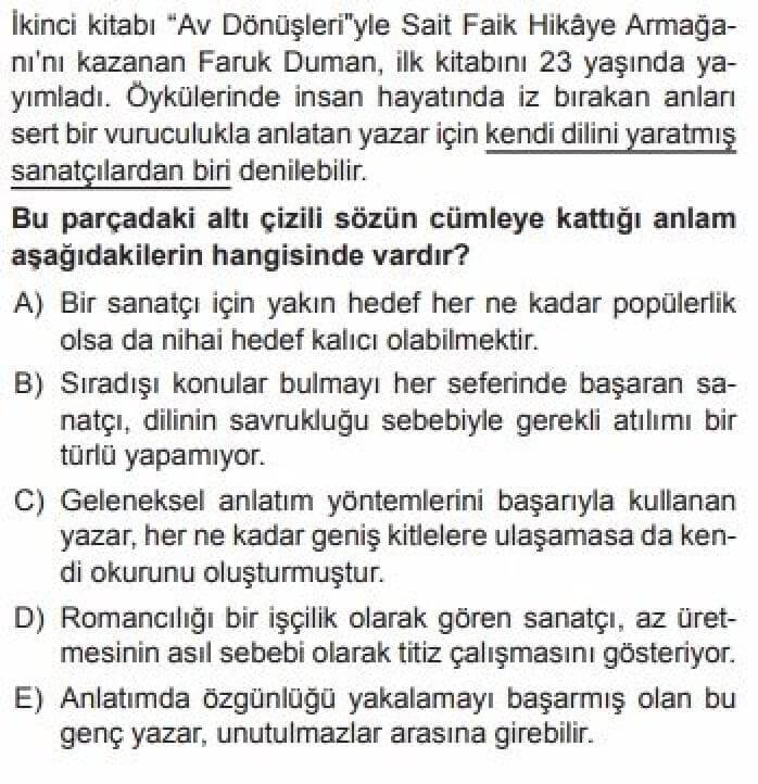 YKS Türk Dili ve Edebiyatı B Test 5 Sözcükte Anlam – 3 - Soru 10