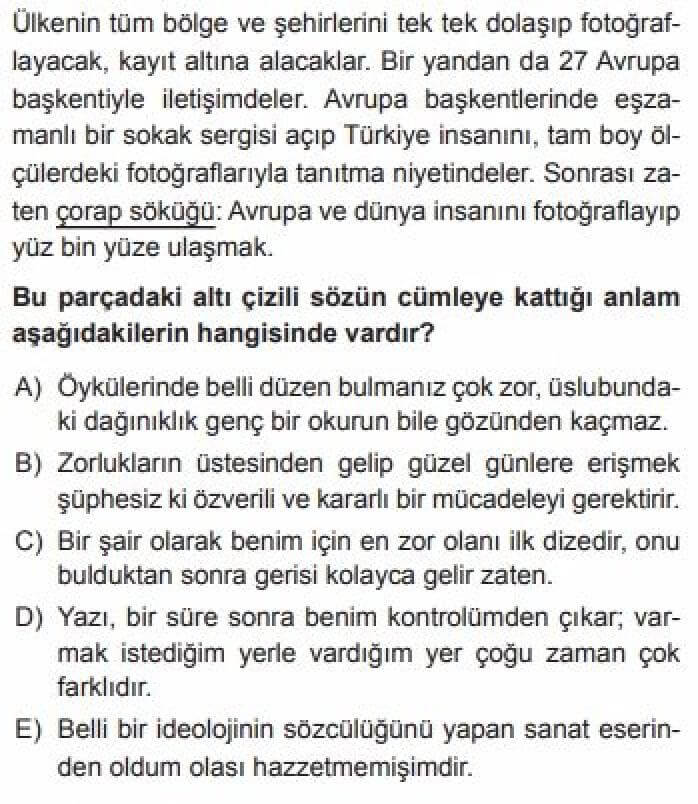 YKS Türk Dili ve Edebiyatı B Test 5 Sözcükte Anlam – 3 - Soru 4
