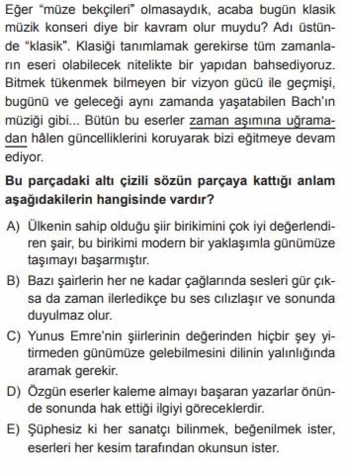 YKS Türk Dili ve Edebiyatı B Test 5 Sözcükte Anlam – 3 - Soru 6